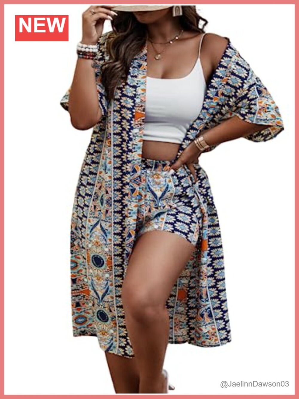 SOLY HUX Plus Size 2 Piece Kimono & Shorts Set Boho Open Front Half Sleeve